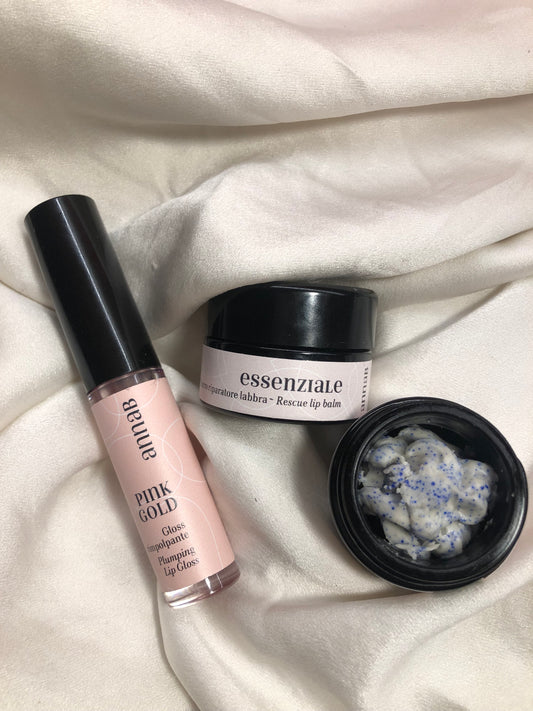 CHRISTMAS LITTLE COMPLETE RESCURE GLOW LIPS - MINI PREZIOSO + ESSENZIALE + PINK GOLD