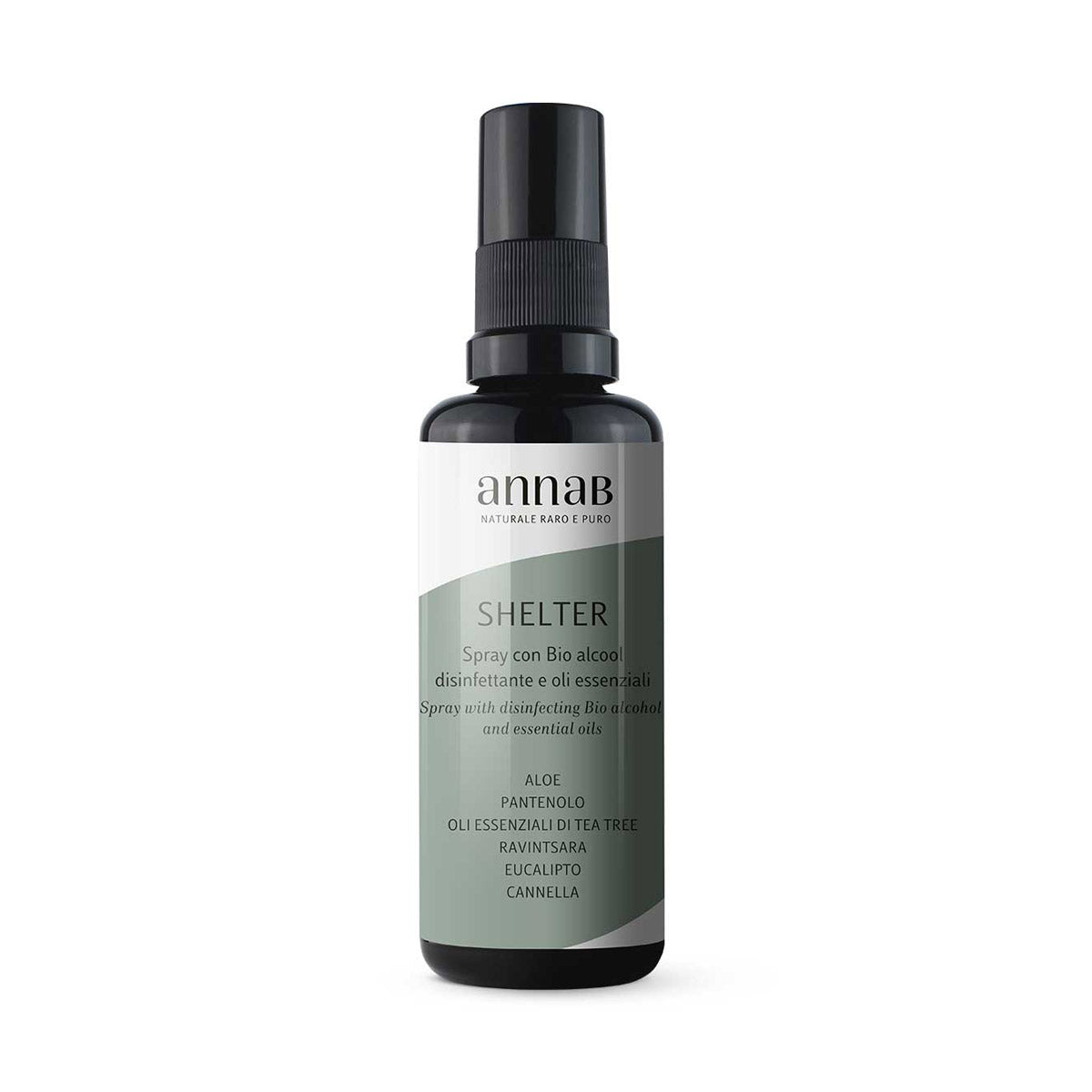 AnnaB Cosmetics Shelter - Spray con Bio-Alcol disinfettante, Aloe e oli essenziali di Tea Tree, Ravintsara, Eucalipto